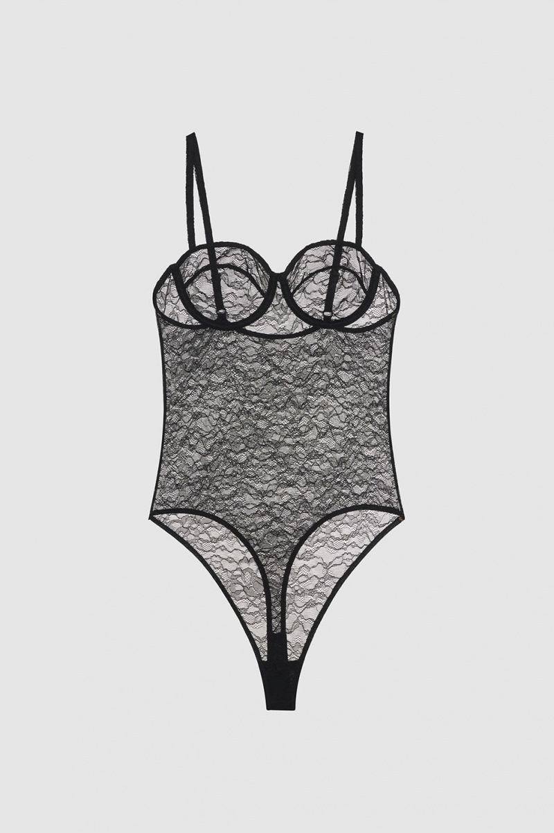 Chemises Anine Bing Via Bodysuit Noir Femme | LRX-0622065